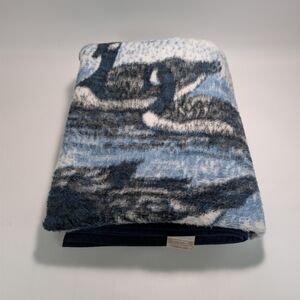 Vintage Biederlack Reversible Geese On The Water Graphic Fleece Throw Blanket
